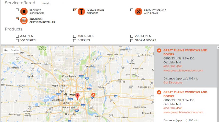 Andersen Windows Certified Installer Twin Cities Map